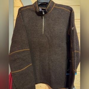 Kuhl Men's Brown Zip-Up Sweater with Gold Accents